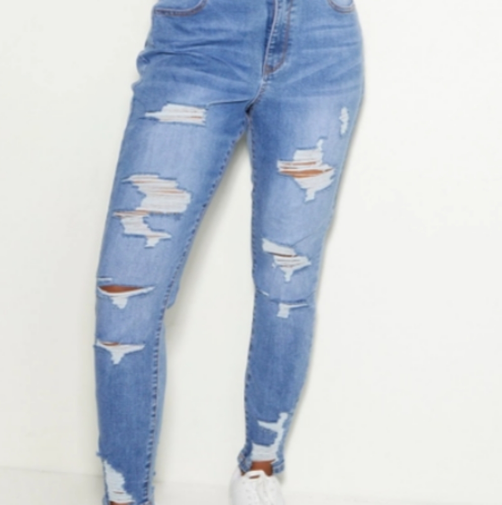RUE21®™ High Rise Ankle Jeggings, Distressed, Torn Blue Jeans